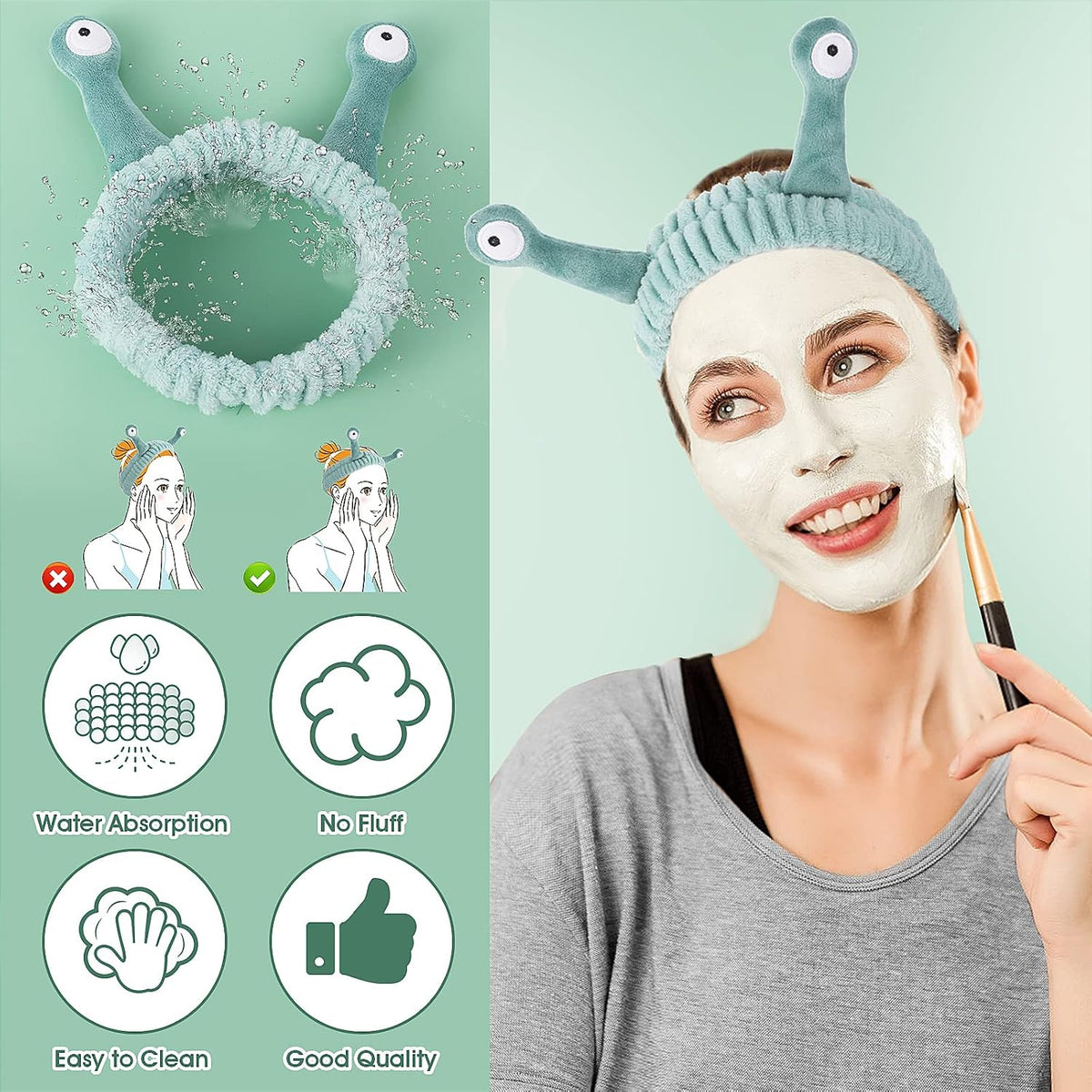 BeautyBarkeen Cute Spa Headband, Soft Stretchy Hair Band for Skincare, Makeup & Face Washing